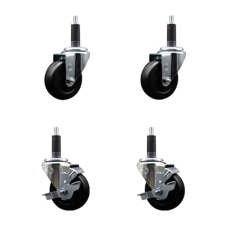 Service Caster 3.5'' SS Soft Rubber Wheel Swivel 1'' Expanding Stem Caster Set 2 Brakes, 4PK SCC-SSEX20S3514-SRS-2-TLB-2-1